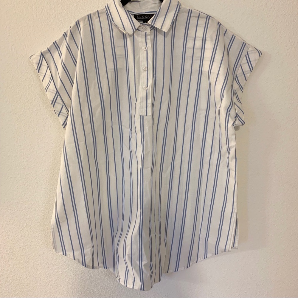 Eloquii Striped Boxy Quarter Button Blouse